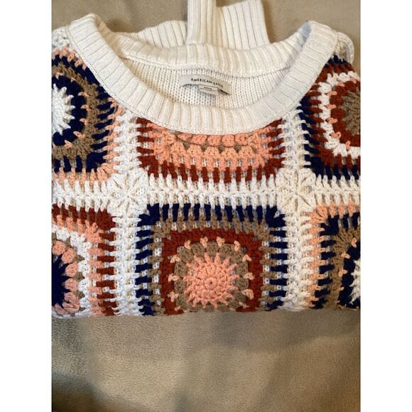 Zara Crochet Granny Square Crewneck Sweater Boho Chic Colorful Knit Pullover - Picture 6 of 6